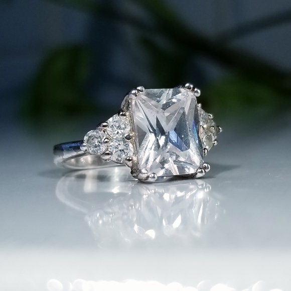 Jewelry - Emerald Cut Cubic Zirconia 925 Italian Silver Ring